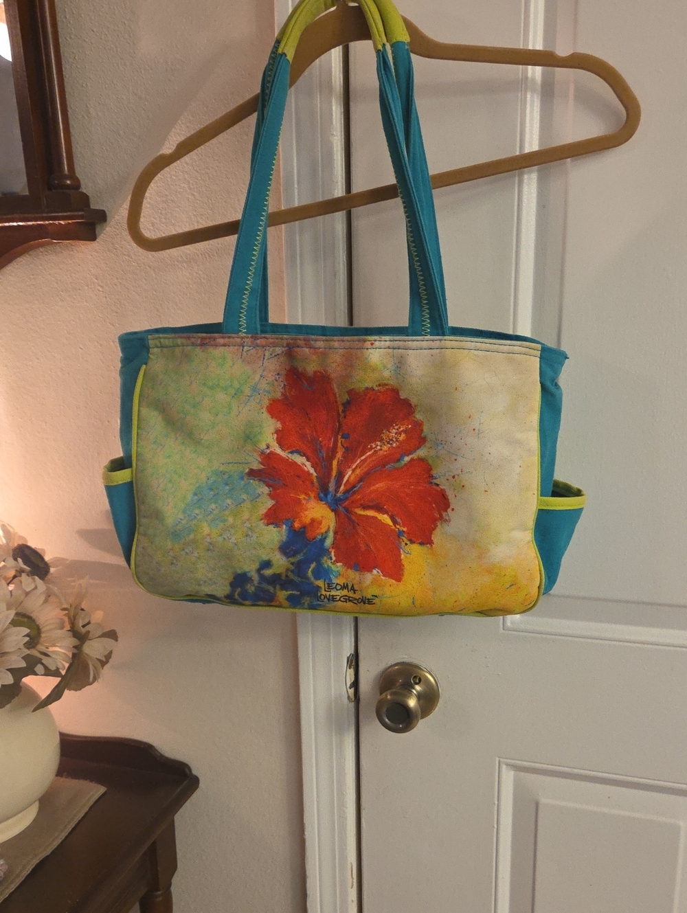 Leoma Lovegrove Women’s Floral Canvas Tote Bag in Turquoise & Yellow